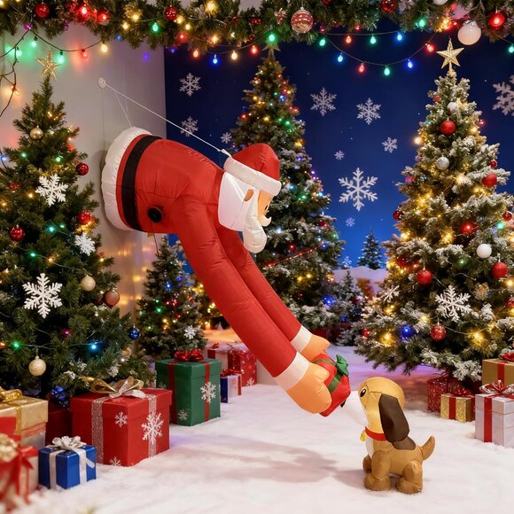 ⚡7ft Christmas Inflatable Santa Claus with Puppy Gift Box Outdoor Decoration - Picture 2 of 8